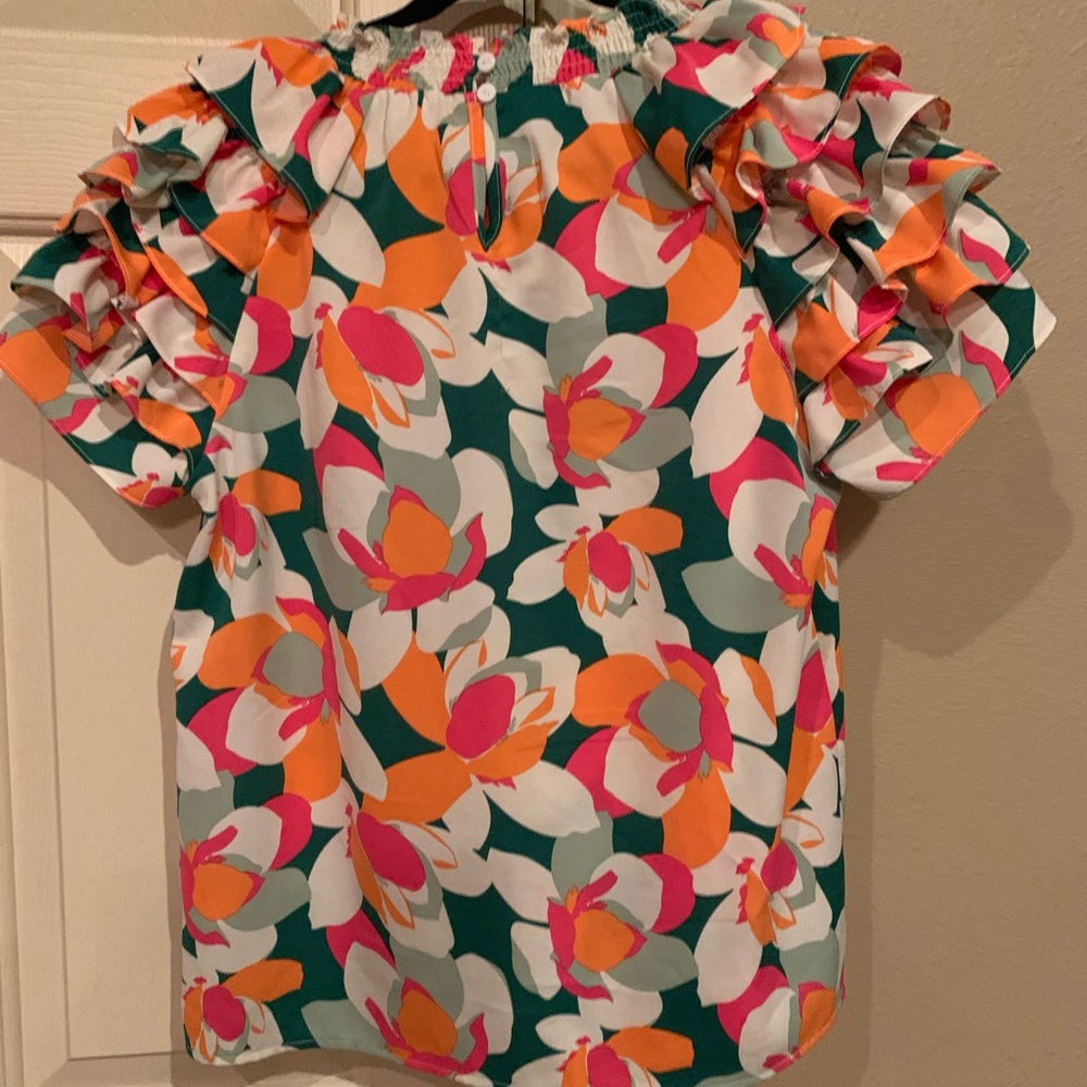 Bibi-Floral Ruffle Sleeve Blouse
